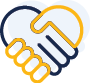 icon of a handshake that is shaped like a heart.