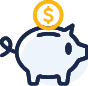 icon of a piggy bank with a small dollar sign within a circle above it.