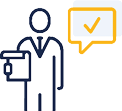 icon of a person holding a piece of paper with a gold check mark next to them.
